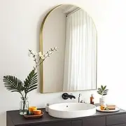 FARMER 20x30 Inch Arched Mirror for Bathroom, Brushed Gold Wall Mounted Mirror, Metal Frame Hanging Vanity Mirror, Arched Wall Mirror, Bathroom Mirror for Bathroom, Bedrooms, Entryways, Living Rooms