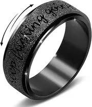 Fidget Spinner Ring for Anxiety for Men:Initial Ring Stainless Steel Anti Anxiety Ring Stress Relief Men Rings for Women Men 8mm Width,Rainbow Silver Black Color,Size 7-12