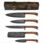Hammer Forged Damascus Steel Chef Knives Set Knife Set 5 pcs with leather sheath