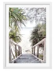 [Profile Australia] Australian Made Wategos Beach Stairs Art Print A1 Frame in White