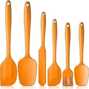 Heat Resistant Silicone Spatulas, Bakeware Set of 6 Non-Stick Ergonomic Cooking Baking Mixing Rubber Spatula Kitchen Utensils, Orange