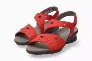 Mephisto Women's Phiby Perf Scarlet Bucksoft 941 Wedge Hook & Loop Strap Sandals