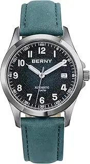 [BERNY] Easy Reader Automatic Watch for Men Seagull ST2130 Mechanical Wristwatches Leather Strap Luminous Waterproof 10ATM Sapphire Glass Scratch Resistant Mens Watches