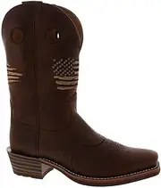 [ARIAT] Mens Roughstock Patriotic Square Toe Boots Mid Calf - Brown