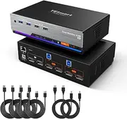 TESmart 8K@60Hz DP KVM Switch 2 Monitors 2 Computers USB 3.0, DP 1.4 KVM Switch Dual Monitor 4K@144Hz for Gaming Dock, Support EDID, Gigabit Network, Hotkey Switch, Audio & Mic with Input Cables
