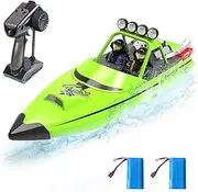 Hitish RC Boat for Kids Adults 2.4GHz Remote Control Boats with LED Light for Pool Lakes Water, 20MPH Fast Speed Racing Jet Boat, Boat Toy for Boys Girls, 2 Rechargeable Batteries 40+ Mins, Green