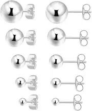 [Obertis] 5 Pairs Tiny Sterling Silver Ball Stud Earrings Set for Women Girls 2-6mm/Cubic Zirconia Stud Earrings Set for Women Men 3-7mm