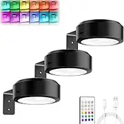 Topveden Picture Lights for Wall,Rechargeable Magnetic Poster Lights,Magnetic No Drill Wall Sconce,3 Color Temps&12 RGB Dimmable,Battery Operated, Adjustable Brightness&Timer (Black)