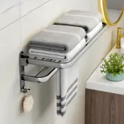 Towel RackFolding Holder with Hook Mount Rail Shower Hanger Aluminum Bath Shelf