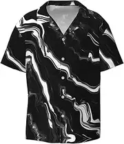 [EdWal] Black White Marble Print Print Men's Print T Shirts Short Sleeve Polo Shirts Casual Summer Beach Shirt for Men