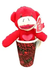 Vtg Dan Dee Plush Knitted RED MONKEY IN COFFEE MUG~Christmas~New With Tag