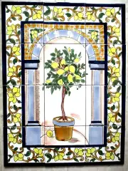 Hand Painted Ceramic tile art Mosaic wall mural Lemon Tree BACKSPLASH 18" x 24"