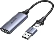 UGREEN Full HD 1080P Video Capture Card 4K HDMI to USB-A/USB-C HDMI Capture Card USB 2.0 Capture Video and Audio Recording Compatible with Switch PS5 Xbox TV Stick iPadOS MacBook