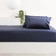 1 x Park Avenue Bamboo Luxe Combo Fitted Sheet & Pillowcase Set Indigo (Single, King Single, Double, Queen, King)