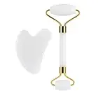 Face Massager Gouache Scraper for Face Roller Gua Sha Natural Jade White Quartz