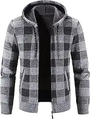 [Maiyifu-GJ] Men's Sweaters Full Zip Fleece Lined Cardigan Sweater Hooded Jackets Casual Long Sleeve Knitted Outerwear