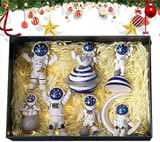 LeoLeozz Space Figurines,7X Resin Crafts Astronaut Statues | Car Figures, Desktop Decorations, Cute Book Shelf Statues, Astronaut Figure Toy for Bedroom Decor (Starry Sky Blue 7-Piece Set)