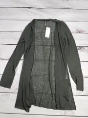 EILEEN FISHER Cardigan PS Hemp Nylon Sheer Drape Open Front Long Sleeve Green S5