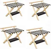 Pack of 4 Foldable Suitcase Stands - Luggage Stand Luggage Rack with Storage Shelf, Suitcase Stool Wood, Luggage Stand for Hotel Bedrooms, Guest Rooms