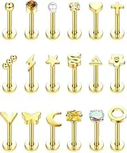 [Kakonia] 18 Pcs 16G Internally Lip Bars Labret Stud Piercing Stainless Steel Body Piercing for Women Men Tragus Helix Conch Earring Piercing Monroe Lip Piercings Jewellery 6/8MM