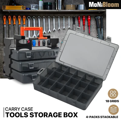 18 Grids 4-in-1 Tools Storage Box Adjustable Compartments Clear Plastic w/Handle