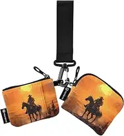 [XYMZR] Desert Cowboy Brown Mini Zip Around Wristlet keychain Wallet for Women Personalized Pattern Detachable Dual Pouch Wristlet Portable Wallet Phone Coin Purse, Multi-colored, One Size