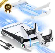 PS5 Slim Cooling Stand w/ Dual Charger & 3-Speed Fan for Disc/Digital Console