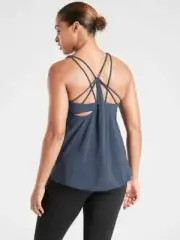 ATHLETA Solace Support Top sz M Medium Iron Blue Top Yoga Studio NWT