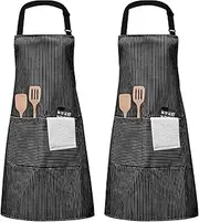 2 Pack Bib Apron, Kitchen Cooking Aprons, Adjustable Bib Aprons with 2 Pockets, Machine Washable, for Women Men Kitchen Crafting BBQ Drawing Restaurant
