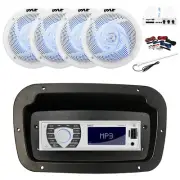 Pyle Marine Radio, Adapter,Spa Bezel,Antenna, Amp,Kit, 4x 6'' LED White Speaker