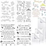 Pajean 4 Sheets Sentiments Rubber Clear Stamps Set for Card Making and 3 Pcs Acrylic Stamp Block Tools with Grid Lines Happy Birthday, Books Stamps Craft Supplies for DIY Scrapbooking(Birthday)