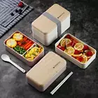 Microwave Double Layer Lunch Box Wooden Style Bento Box Portable Container Box