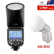 Godox V1-S 76W 2.4G Round Head Speedlite Flash For Sony + AK-R22 Diffusion Dome