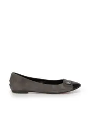 Grey Suede Panel Pointed Cap Toe Flats