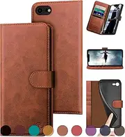 DuckSky for iPhone 7/8/SE 2020/SE 2022 Genuine Leather Wallet case【RFID Blocking】【4 Credit Card Holder】【Real Leather】Flip Folio Book Phone case Protective Cover Women Men for apple7/8 case Light Brown