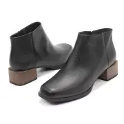 Womens Camper Kobo Black Leather Ankle Boots Square Toe Pull Up Bootie NEW