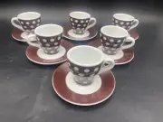 Bodum Demitasse Cup & Saucers Brown Polka Dot Crate & Barrel Espresso Set of 6