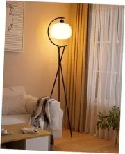 Modern Floor Lamp with Arc Imitation Feather Lampshade Black Tripod Black Arc