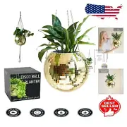 Mirror Disco Ball Planter Set – Macrame Hanger & Acrylic Stand for Indoor Plants