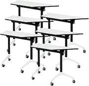 YVYKFZD Folding Conference Table, Mobile Flip Top Meeting Table, Foldable Rolling Training Table with Wheels, White Portable Conference Room Table, for Office, Classroom(6PCS)