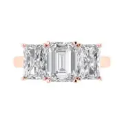 Rose Gold Three-Stone Promise Ring, 4 ct Emerald Cut Simulated Diamond
