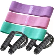 -SIERRA CONCEPTS- 3 Resistance Booty Bands & 2 Jump Rope Skipping Workout Set