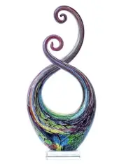 15" Tall Hand Blown Glass Abstract Sculpture with Base | Outdoor-Ready Handcr...