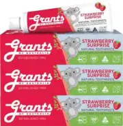 3 x Grants Of Australia Kids Strawberry Surprise Toothpaste 75g