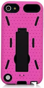 iPod Touch 5 6 Gen - HARD & SOFT RUBBER HYBRID CASE COVER PINK BLACK KICK STAND