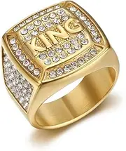 [Generic] King Style Titanium Steel Ring - Silver & Gold Options, Sparkling Stones for Stylish Men