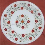Marble Coffee Table Top Floral Pattern Inlay Work Entryway Table for Restaurant