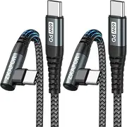 2Pack 1M USB C to USB C Cable, Right Angle 60W Type C Charger Cable, Fast Charging for iPhone 15/15 Pro Max, Galaxy S23, Pad Pro, Air, Huawei P40 /Mate 60, Pixel