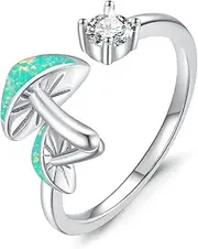 [OHAYOO] Mushroom Ring Adjustable S925 Sterling Silver Mushroom Opal Zircon Open Ring Mushroom Ring Jewelry Gifts For Women Teen Girls