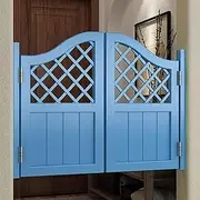 Interior Solid Wood Swing Door, Retro Cafe Swinging Doors, Auto Close Fence Half Waist Door, Hollow-Carved Design, Bar Kitchen Hallway Entrance Partition Door (Color : Blue, Size : 51.1x35.4in)